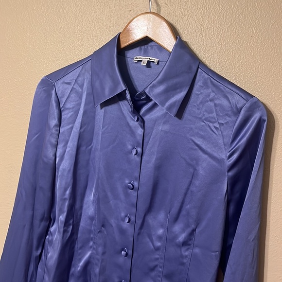 Reformation Samara Satin Shirt in Jacaranda - Picture 6 of 12